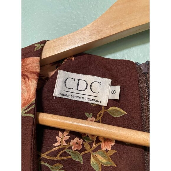 Vintage CDC Women's Brown and Pink Floral Flower Short Sleeve Dress Size 8 - Picture 7 of 9